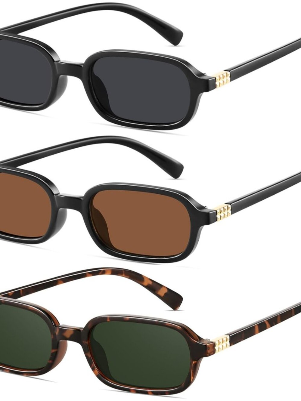 Fashionable 90s Rectangle Sunglasses - 3-Pack with UV Protection for Every Look